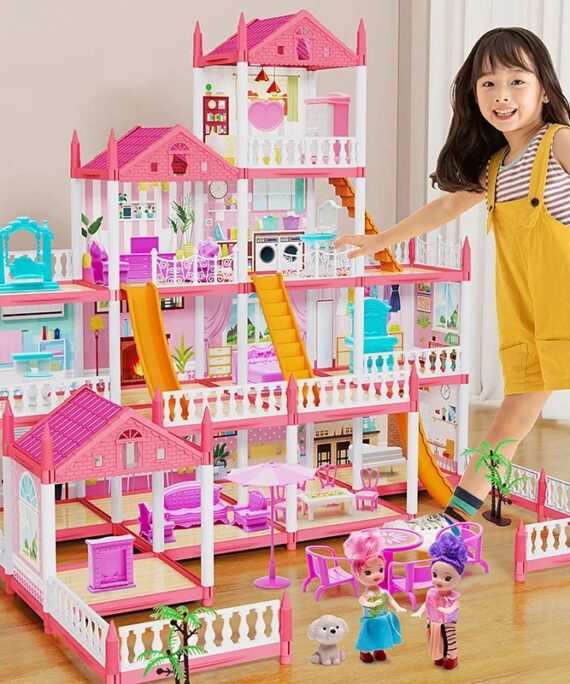 Lekesett med prinsessedukkehus for barn