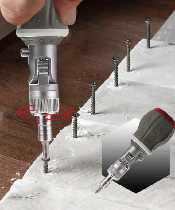 Compact screwdriver set with 8 bits