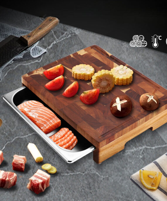 Solid cutting board with drawer