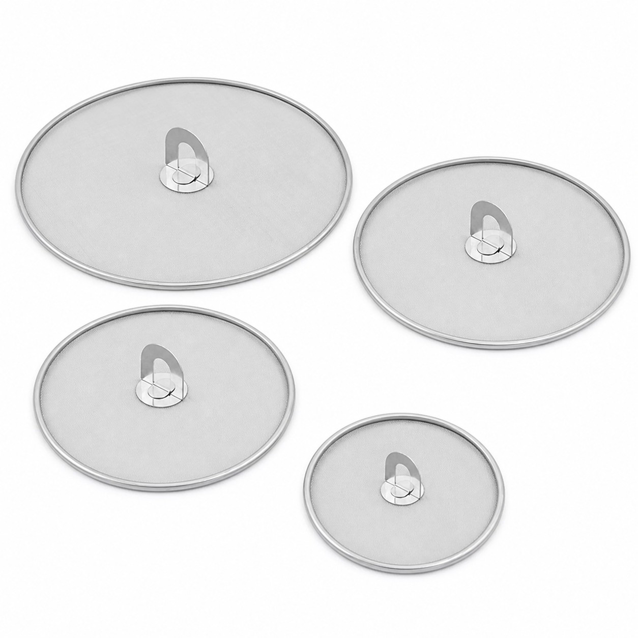 Four handled stainless-steel mesh anti-splatter cooking guards