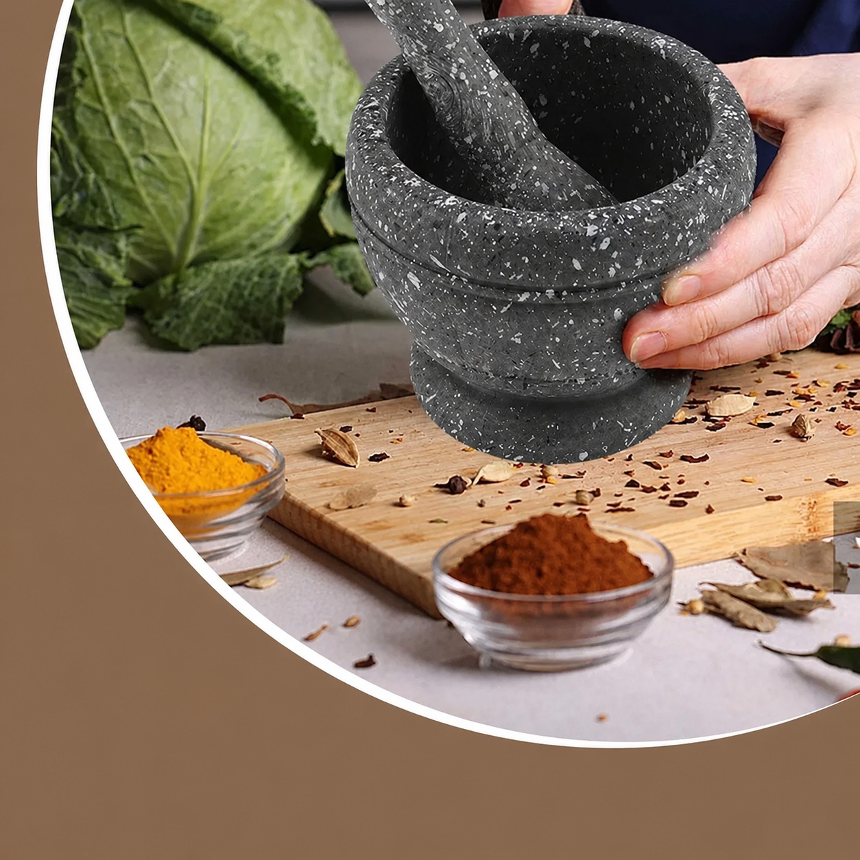 Mortar and pestle used with spices