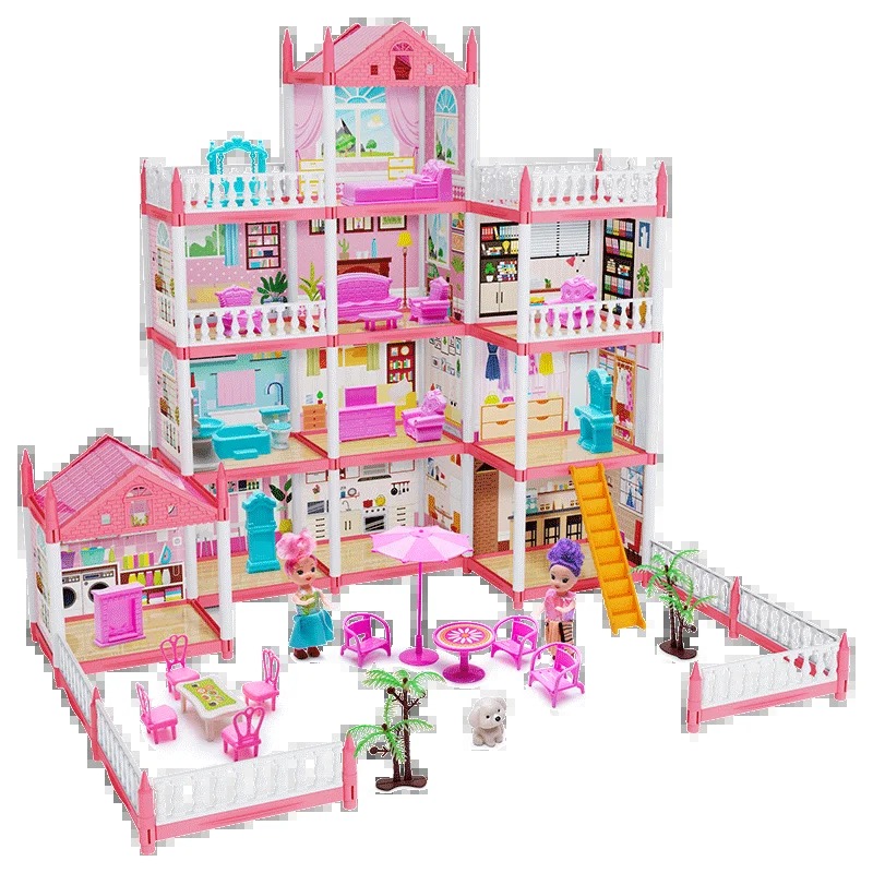 Princess dollhouse playset with room furniture and outdoor accessories