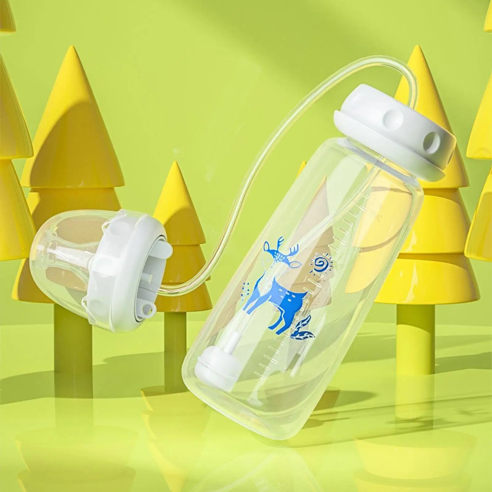 Hands-free baby feeding bottle with clear tube and covered nipple assembly