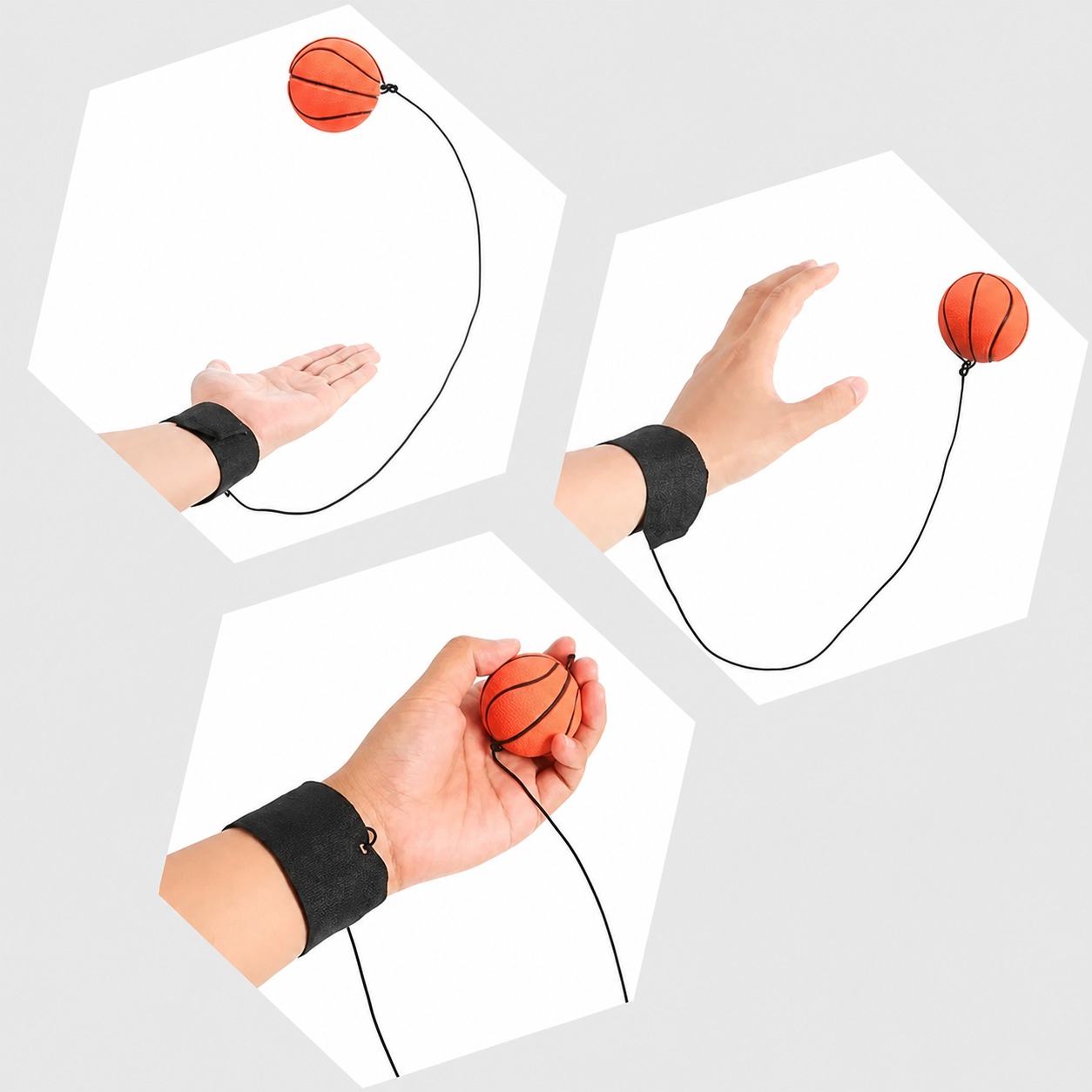 Elastic return basketball shown during bounce and catch use
