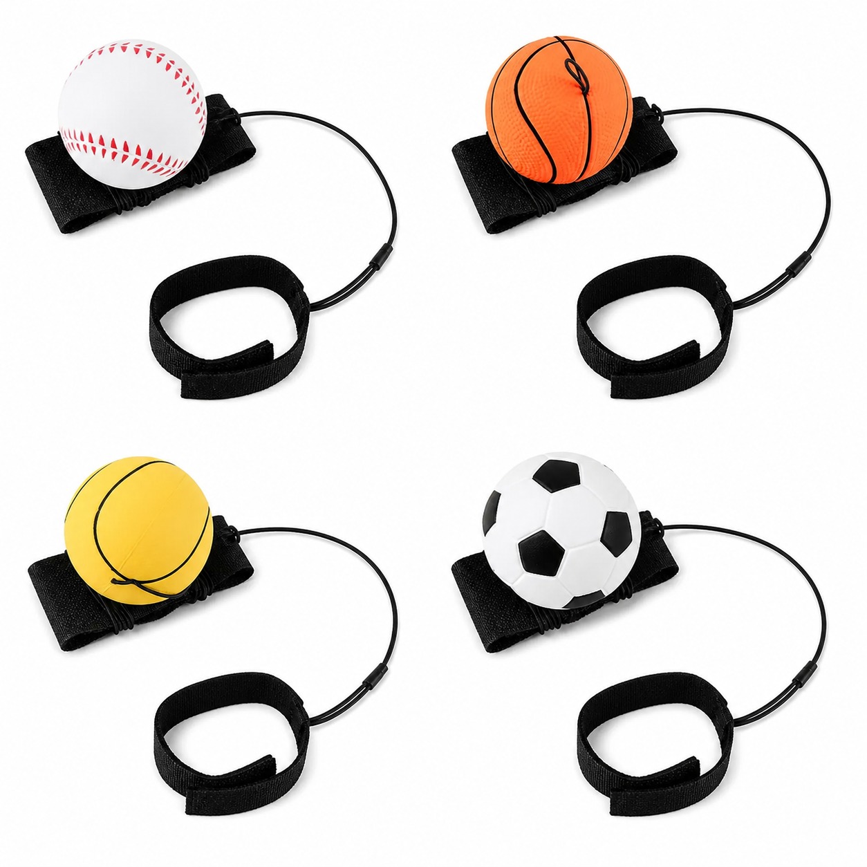 Baseball, basketball, soccer and tennis elastic return sponge ball designs