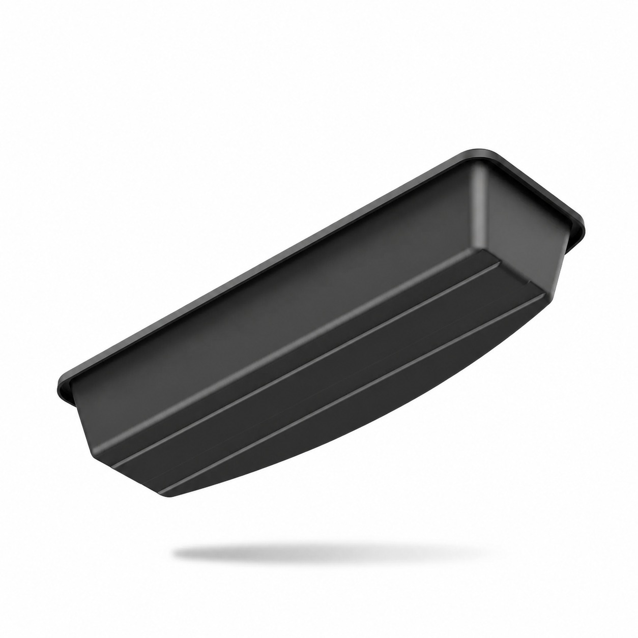 Side and underside profile of the black under-seat storage box