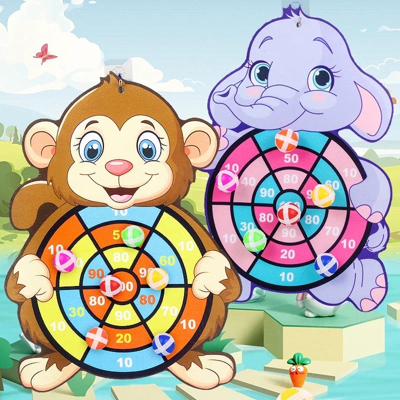 Monkey and elephant sticky ball scoring targets