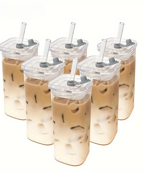 Square glass iced coffee cup