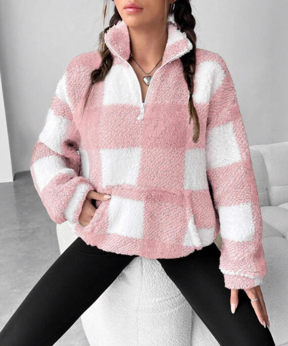 Checkered long-sleeved hoodie